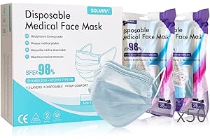 SOLMIRA Mascherine Chirurgiche Monouso TYPE IIR Certificate CE, 50 Unità, BFE ≥98%, EN 14683: 2019 + AC: 2019