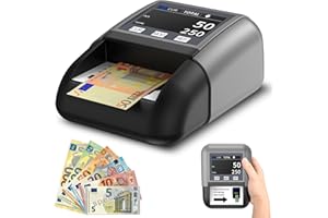 Onherm automatischer Geldscheinprüfer UV/MG/IR, Geldzählmaschine für Scheine mit Batterie, Banknotenprüfer mit 7 Fälschungsprüfungen für Falsche EUR, USD, GBP, GOD, RUB, AED, Einzelnoteinzug