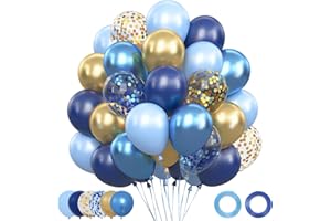 FRIGG Blue and Gold Balloons 62pcs - Navy and Gold Balloons Blue Latex Helium Birthday Balloon Decorations for Men Boys Bluey Party Decoration Baby Shower New Year Graduation Prom Anniversary Christening