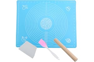 TAASMOOG Spianatoia per Impastare Silicone, Tappetino da Pasticceria, Tappetino Silicone per impastare + Spazzola da Pasticceria + Raschietto per Pasta + Mattarello in Legno, (40x50 cm)