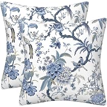 2er Set Kissenbezüge 40x40 Cm – Blaue Hortensie Mit Schmetterling, Leinen-Optik
