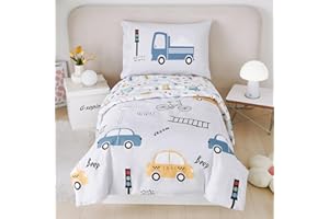 STYHO Cars Toddler Bedding Reversible Taxi Cars Printed Duvet Cover Set for Toddler Bed Ultra Soft Microfiber Grey Vehicles Cot Duvet Cover for Boys Girls(Light Grey, Cot Bed)