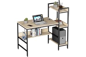 Bestier Scrivania per Computer con Ripiani 120 cm Piccola Scrivania ad Angolo per Scrivere e Studiare per Spazi Compatti Camera da Letto, Libreria Reversibile e Ripiano Sottostante