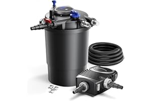 SunSun Kit complet: CPF-30000 Filtre de bassin à pression jusqu’à 12000 L avec 55 Watt lampe uv, NEO12000 SuperECO pompe 12000l/h 100W, 10m Tuyau 38 mm (1 1/2"), collier de serrage W1 44-47mm