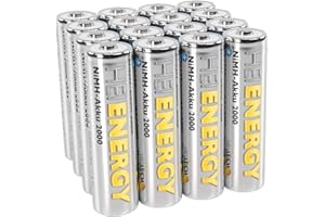 HEITECH PROMOTION GMBH HEITECH AA Akku Mignon 2000 mAh 1,2V NiMH 16 Stück - Wiederaufladbare Batterien mit geringer Selbstentladung - Akkus für Geräte mit hohem Stromverbrauch