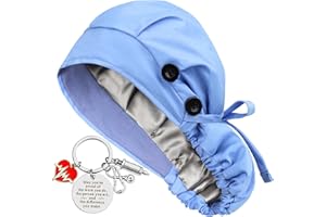 HACHAPY Satin Lined Scrub Cap for Women Ponytail Hair Surgical Nurse Cap 4 Buttons