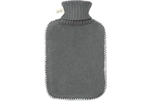 UMOI Bouillotte de haute qualité en caoutchouc naturel 1.8 litres avec housse en tricot fin gris foncé et couvercle à coutures blanches (gris foncé)