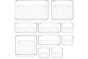 Puricon Scatole Stoccaggio, Set di 10 Scatole Stoccaggio Plastica Multifunzionale Portaoggetti da Scrivania Cassetto Organizer per Cosmetici Ufficio Scrivania Cucina Bagno Camera da Letto -Chiaro