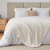BEDELITE Decorative Blanket for Bed 135 150, Cream White, 220 x 240 cm | Large size, soft and warm striped flannel, an ideal