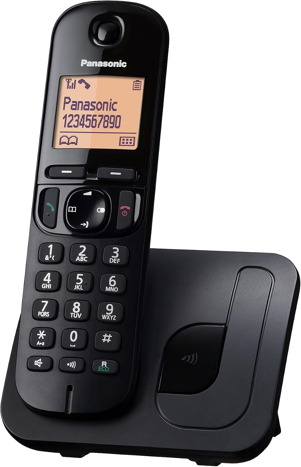 Panasonic KX-TGC210 Teléfono fijo inalámbrico, LCD, Identificador de llamadas, Agenda de 50 números, Tecla de navegación, Modo ECO, Reducción de ruido, Negro