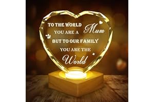 WAVEJOE Crystal Gift to My Mum, 3D Illusion Lamp Plaque, Engraved Night Light Lamp Presents for Mum, Mother's Day Gifts, Best Mum Ever 3D LED Box Birthday Gifts with Solid Wooden Base Greeting Card