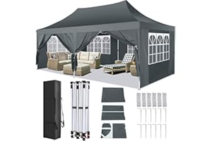 TOOLUCK Tonnelle Pliante 3x6m Tonnelle de Jardin Imperméable Barnum Pliant avec 6 Parois Latérales UV Protection 50+ Tonnelle de Jardin pour Plage,Mariage,Camping, Gris