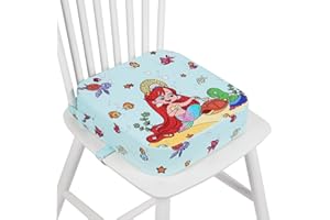 wooshwa Rehausseur de Chaise Enfant, Réhausseurs Coussin avec 2 Sangles, Boucle de Sécurité, Motif de Dessin Animé Pour Enfant, 32 x 32 x 8 cm (Sirène)