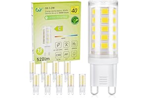 GY Ampoule G9 Led Blanc Neutre 4000K, 3.2W 520LM Equivalent 40W, Classe C Ampoule LED G9, 16mm x 50mm, 220-240V, Base en céramique, Non-Dimmable, Lot de 10