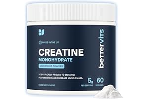 Bettervits Creatine Monohydrate Powder | Ideal for Muscle Growth & Recovery - Unflavoured Creatine 5g | 100% Pure Micronised Creatine Powder | Supports Strength Performance | 60 Servings