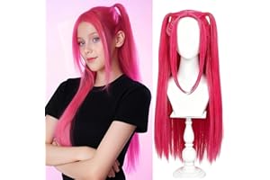 DYBEAUTYHAIR Mira Wig for Kids Hot Pink Wig for Girls Long Rose Red Straight Wigs for Child Heat Resistant Synthetic wigs with wigs Cap Synthetic Anime Red wigs for Halloween, Carnival (Hot Pink - Child)
