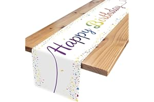 Fosdaling Tischläufer Geburtstag, Bunt Happy Birthday Tischdecke, Geeignet für die Kinder Geburtstags Party Deko von Jungen und Mädchen (Weiß)