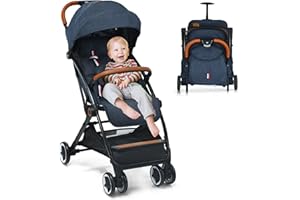 GYMAX Baby Foldable Stroller, Adjustable Backrest Pushchair with Safety Belt, Storage Basket, Leather Handle and Lockable Wheels,for 0-3 Years Olds Infant Kids (Blue)