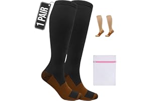 360 RELIEF 1 Pair Copper Compression Socks Women & Men 15-20 mmHg Varicose Veins, Travel, Running, Pregnancy Socks, XXL, Black + Laundry Bag