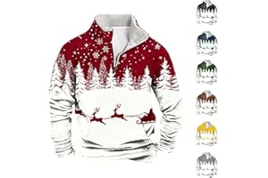BVEBJDX Mens 1/4 Zip Christmas Sweatshirt Xmas Tree Pullover Ugly Christmas Jumper Long Sleeve Sweater Fleece Stand Collar Sweatshirts Reindeer Snowflakes Printed Jumpers Funny Xmas Warm Cosy Sweaters S-4XL