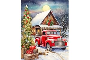Viart Christmas Paint by Numbers for Adults - Christmas Truck Painting by Numbers for Adults, Red Truck Paint by Number Kits for Home Wall Decor 12x16inch