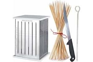 MISTERMOBY CUBO ARROSTICINI 49 PCS in Acciaio Inox – Completo con Coltello + 70 Stecconi – Macchina per Arrosticini, Kebab, Souvlaki, Spiedini – Smontabile e Facile da Pulire.