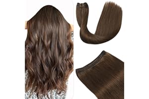 Sindra Tessitura Extension Capelli 50CM 100g Matassa Capelli Veri Lisci Extension Colore Castano Cioccolato Human Hair Bundles Weft Remy Hair(weft#4-50cm)