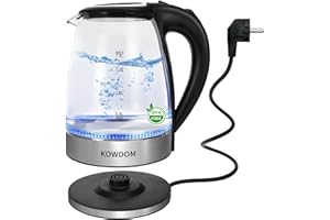 ‎KOWDOM Kowdom Glas-Wasserkocher 1,8L aus Borosilikatglas & BPA-frei - 2200W mit Blitzaufheizung | Automatische Abschaltung + Trockenlaufschutz
