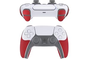 eXtremeRate PlayVital Red Anti-Skid Sweat-Absorbent Controller Grip for ps5, Professional Textured Soft Rubber Pads Handle Grips for ps5 with Shoulder Button Trigger Stickers - Armored Edition