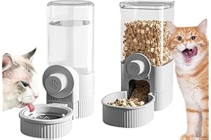 DYIOUXIN Mangiatoia per Conigli,Dispenser Crocchette Gatto,Mangiatoia Automatica con Distributore di Acqua per Cuccioli,Gattini,Conigli,Ricci(Grigio)520ml+1200ml
