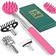 VOMEP Back Scratcher with 4 Pcs Detachable Heads, Portable Extendable Backscratchers Gifts for Women Men, Stocking Fillers, Metal Stainless Steel Massager/Backslap for Scratching (Pink)
