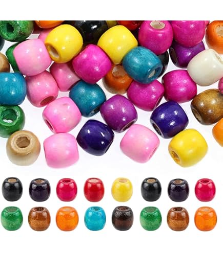 400 Perline Di Legno Naturali | Foro Grande 4-5mm | Per Macramè, Gioielli E Fai Da Te | 4 Colori - Foto 3