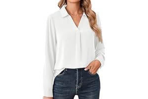 Beluring Langarmshirt Damen Elegant V-Ausschnitt Hemdbluse Langarm Bluse Einfarbig Arbeit Shirt