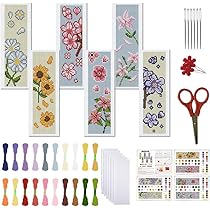 FREEBLOSS Kreuzstich Lesezeichen Set - 6er DIY Stickset Mit Herzmuster Für Anfänger