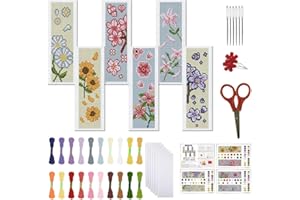 FREEBLOSS 6 Set kreuzstich Blume Lesezeichen Kreuzstich Kits Kreuzstich Set Stickbilder Kreuzstich Blumenstraußmuster Lesezeichen Sticken Stickset Für Anfänger, 6x20cm