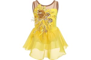 Odizli Justaucorps de ballet sans manches pour fille - Paillettes - Fleurs - Justaucorps de ballet - Robe de danse