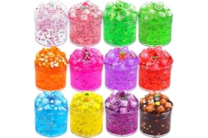 KILPKONN Slime Kits for Girls, 12 Packs Clear Slime Jelly Crunchy Kit, Non Sticky Slime Set for Kids, DIY Premade Crystal Glue Boba Slime, Super Soft Sludge Toy