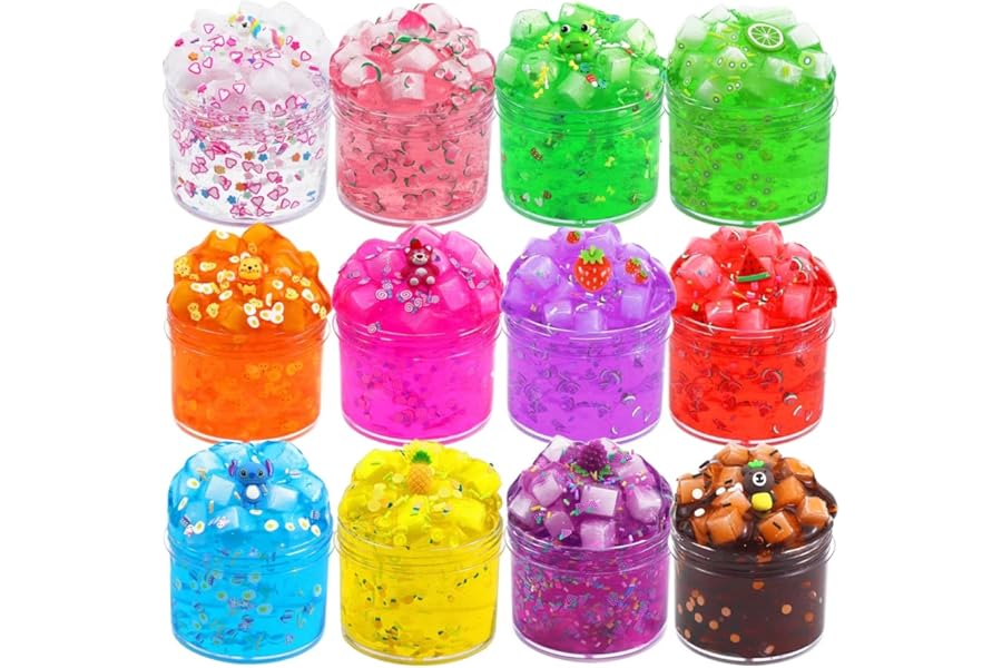 12 Packs Slime Kits for Girls, Clear Slime Jelly Crunchy Kit with Play Mat, Non Sticky Slime Set for Kids, DIY Premade Crystal Glue Boba Slime, Super Soft Sludge Toy