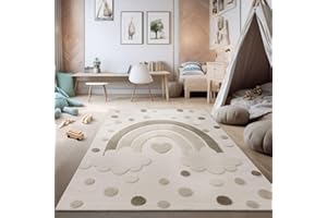‎TT HOME TT Home Kinderzimmer Teppich Spielteppich 3D-Effekt Regenbogen Motiv Loop Schlingenstruktur Weich Naturtöne Pflegeleicht, Größe:120x160 cm