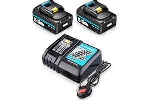 DASNITE 2Packs 5.5Ah 18V BL1860B Battery Li-ion Replacement for Makita 18V Battery + DC18RC 14.4V-18V 3.0Ah Charger Compatible with Makita BL1860B BL1850 BL1860 BL1820 with LED Indicator