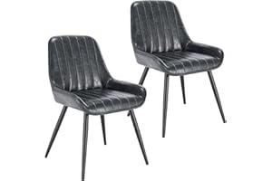 Lestarain Dining Chairs Set of 2 Vintage Kitchen Lounge Leisure Living Room With Metal Legs PU Leather Seat and Backrests,Grey