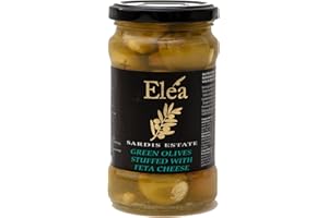 SARDIS ESTATE ELEA Sardis Estate Kalamata Green Olives Stuffed with Feta Cheese – Authentic Greek Gourmet Olives, 180g Drained Weight, Perfect for Snacking & Entertaining, No Additives or Preservatives