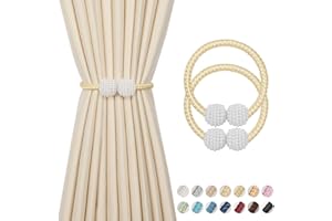 DPROFY 2 Pieces Magnetic Curtain Tie Backs - 19" Long Pearl Ball Curtain Magnetic TieBacks, European Drapes Clips Rope Holdbacks for Home, Office, Hotel Window Decorative, Light Beige