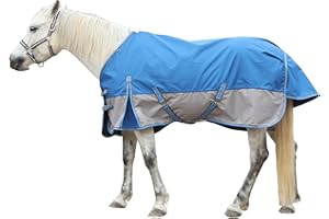 Gallopoff 1200D Coperta per cavalli resistente allo strappo senza imbottitura (0g), Coperta leggera, impermeabile e traspirante per cavalli, Coperta da esterno per cavalli Blu-Grigio 135 cm