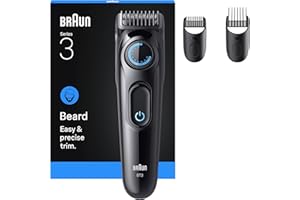 Braun Recortadora De Barba Series 3 BT3520, Barbero Recargable, +3 Accesorios De Afeitado, Lámina De Corte Ultra Afilada, 50 Min De Autonomía, 40 Longitudes, Negro/Azul