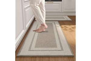 ‎TAYWES 2 Stück Küchenteppich Waschbar rutschfest Teppich Läufer, Weben Küchenmatte Küchenläufer Schmutzfangmatte Küche und im Esszimmer Badematten Set Rückseite aus Naturkautschuk 44x75cm+44x120cm (Braun)