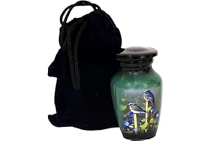 HLC URNS Keepsake Humming Bird Urn - Small Urn for Ashes - Velvet Box Bag - Mini Urn (3 cu.in)