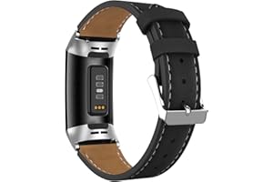 Adepoy Compatible for Fitbit Charge 3/Charge 4 Strap Leather,Classic Genuine Leather Adjustable Replacement Sport Fitness Wristband for Men Women