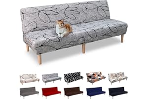 Lydevo Housse de Canapé sans Accoudoir 3 Places Clic Clac Extensible Universel Lavable Couverture pour Canapé-lit Ajustable Housse Protection,Fleur Grise