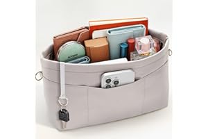 SHINGONE Handtaschen Organizer mit Schlüsselbund Taschenorganizer Wasserdicht, Innentaschen Fuer Handtaschen Organizer, Kosmetik Organizer mit Reißverschluss Grau -L